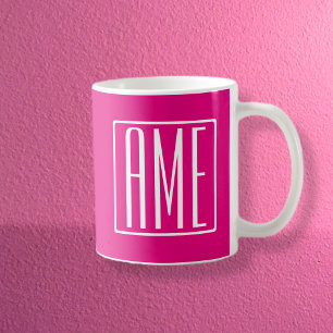 3 Initialen Monogramm   Weiß auf Hot Pink Kaffeetasse