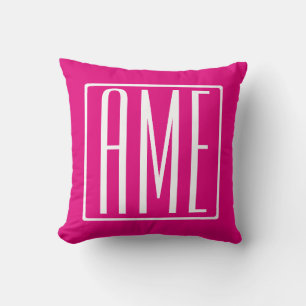 3 Initialen Monogramm   Weiß auf Hot Pink Kissen