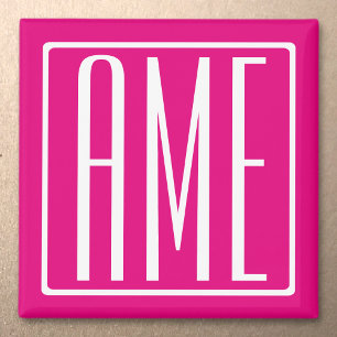 3 Initialen Monogramm   Weiß auf Hot Pink Magnet