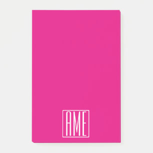 3 Initialen Monogramm Weiß auf Hot Pink Post-it Klebezettel