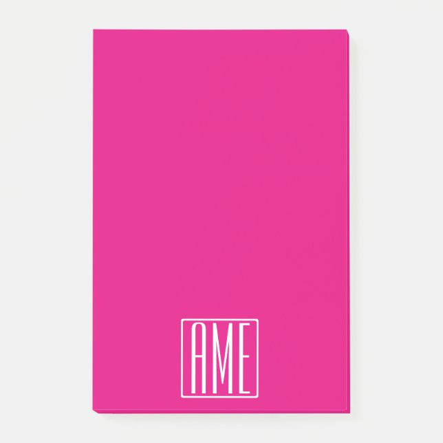 3 Initialen Monogramm | Weiß auf Hot Pink Post-it Klebezettel (Vorderseite)