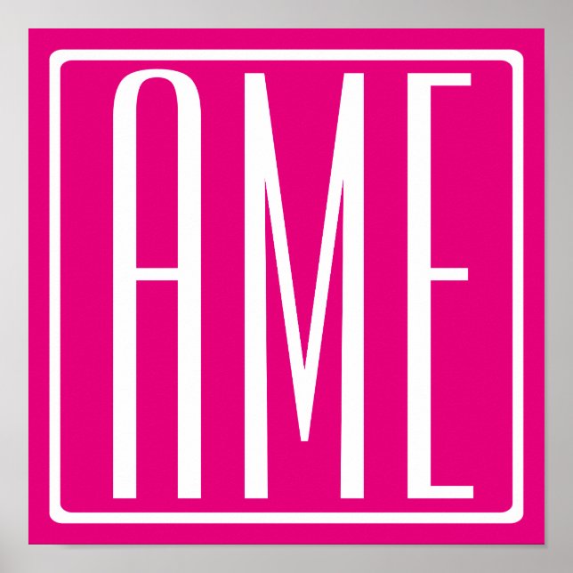 3 Initialen Monogramm | Weiß auf Hot Pink Poster (Vorne)
