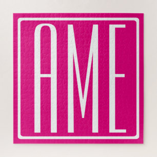 3 Initialen Monogramm Weiß auf Hot Pink Puzzle