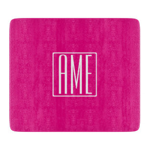 3 Initialen Monogramm Weiß auf Hot Pink Schneidebrett