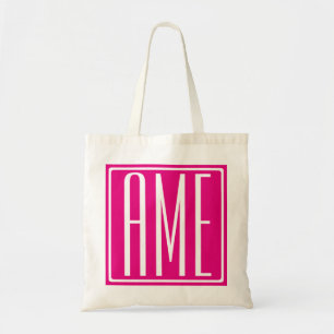 3 Initialen Monogramm Weiß auf Hot Pink Tragetasche