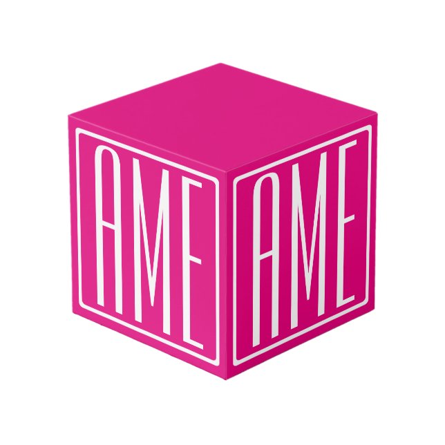 3 Initialen Monogramm | Weiß auf Hot Pink Würfel (Vorderseite Schrägansicht)