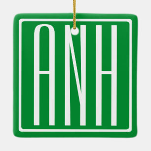 3 Initialmonogramm Grün/Weiß Keramikornament