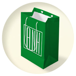 3 Initialmonogramm   Grün/Weiß Mittlere Geschenktüte