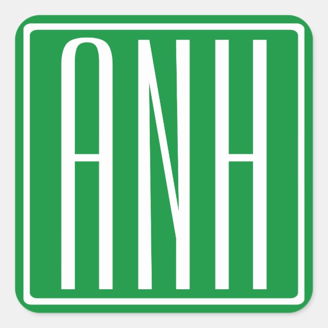 3 Initialmonogramm | Grün/Weiß Quadratischer Aufkleber (Vorderseite)