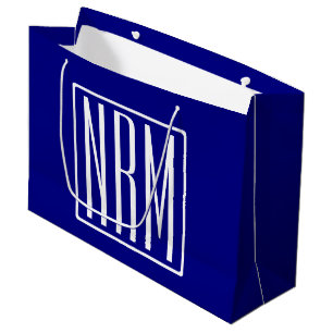 3 Initialmonogramm Navy Blue & White Große Geschenktüte