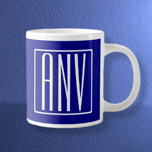 3 Initialmonogramm   Navy Blue & White Jumbo-Tasse