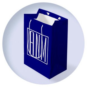 3 Initialmonogramm Navy Blue & White Mittlere Geschenktüte