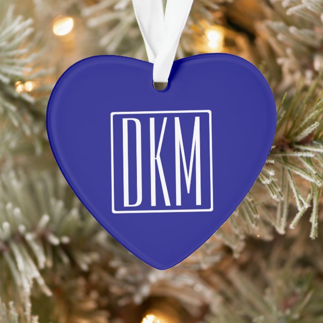 3 Initialmonogramm | Navy Blue & White Ornament (Baum)