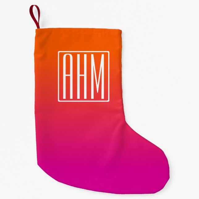 3 Initialmonogramm | Orange bis rosa Gradient Kleiner Weihnachtsstrumpf (Vorderseite)