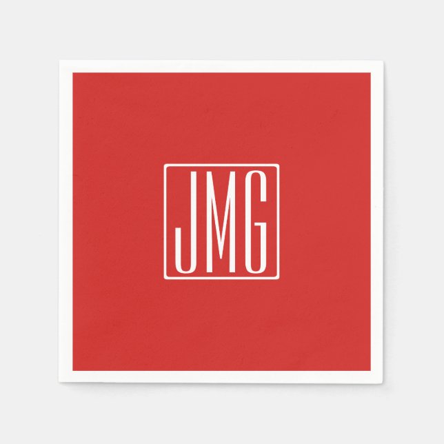 3 Initialmonogramm | Rot und Weiß (oder Farbtöne) Serviette (Vorderseite)