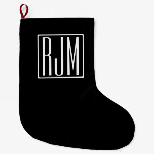 3 Initialmonogramm Schwarz/Weiß Großer Weihnachtsstrumpf