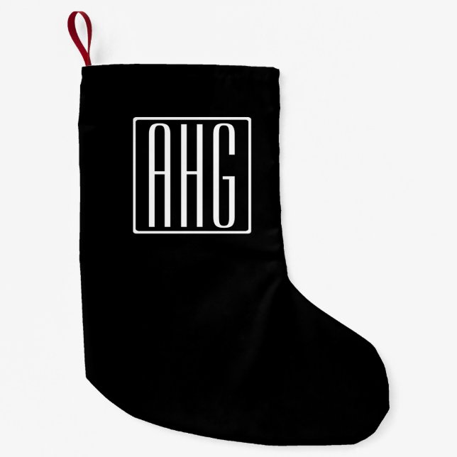 3 Initialmonogramm | Schwarz/Weiß Kleiner Weihnachtsstrumpf (Vorderseite)