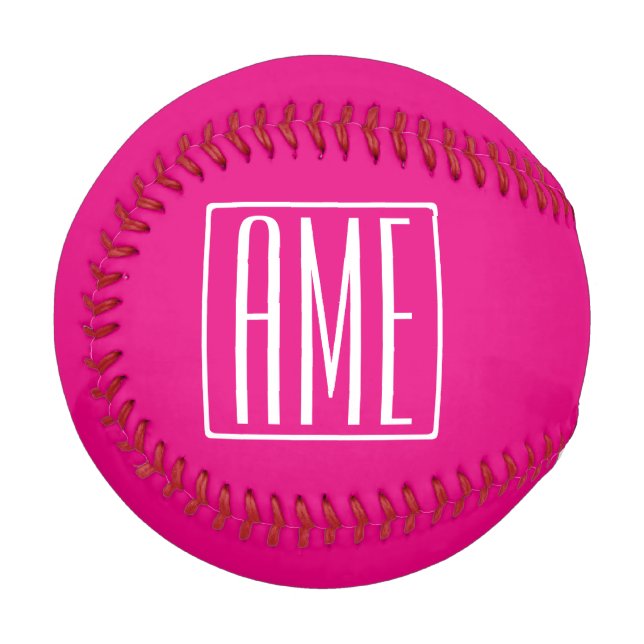 3 Initialmonogramm | Weiß auf heiß rosa Baseball (Vorderseite Links)