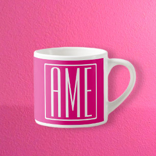3 Initialmonogramm Weiß auf heiß rosa Espressotasse