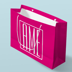 3 Initialmonogramm Weiß auf heiß rosa Große Geschenktüte