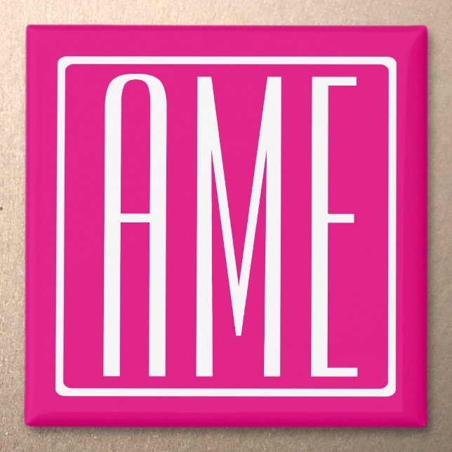 3 Initialmonogramm | Weiß auf heiß rosa Magnet (Von Creator hochgeladen)