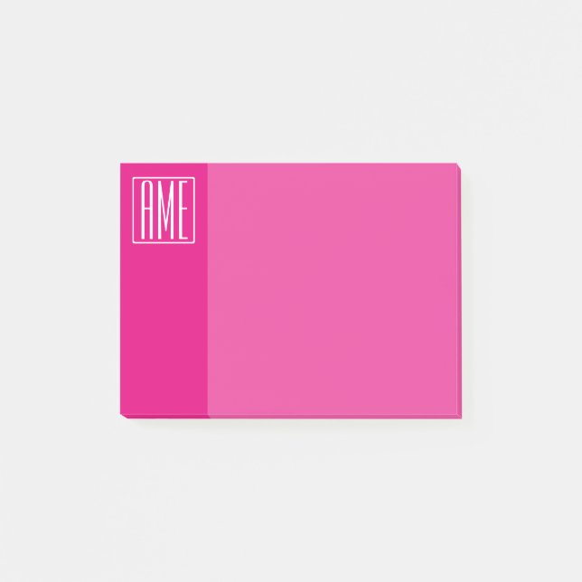 3 Initialmonogramm | Weiß auf heiß rosa Post-it Klebezettel (Vorderseite)