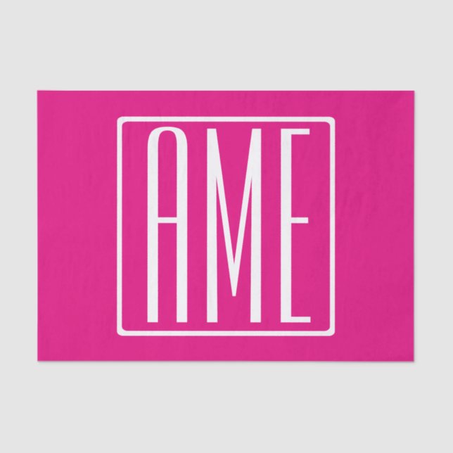 3 Initialmonogramm | Weiß auf heiß rosa Seidenpapier (Vorderseite)