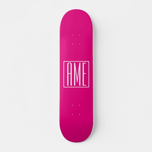 3 Initialmonogramm | Weiß auf heiß rosa Skateboard (Vorne)