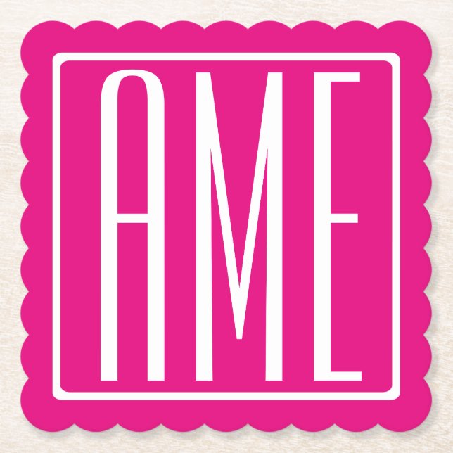 3 Initialmonogramm | Weiß auf heiß rosa Untersetzer (Vorderseite)