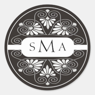 3 Initialsticker für Monogramm: Schwarz und Weiß Runder Aufkleber