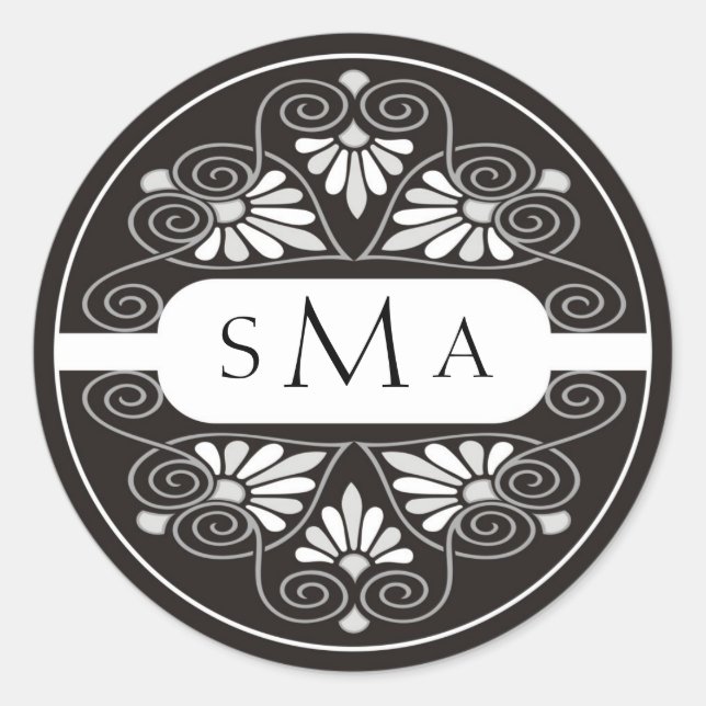 3 Initialsticker für Monogramm: Schwarz und Weiß Runder Aufkleber (Vorderseite)