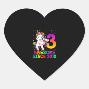 3 Jahre alt Einhorn Blüte 3. Geburtstag Mädchen Un Herz-Aufkleber