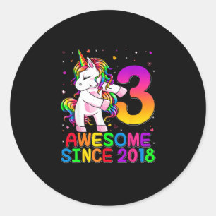 3 Jahre alt Einhorn Blüte 3. Geburtstag Mädchen Un Runder Aufkleber