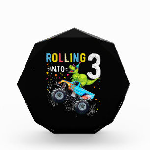 3 Jahre alt Geburtstag Dinosaurier Monster Truck F Fotoblock