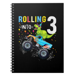 3 Jahre alt Geburtstag Dinosaurier Monster Truck F Notizblock