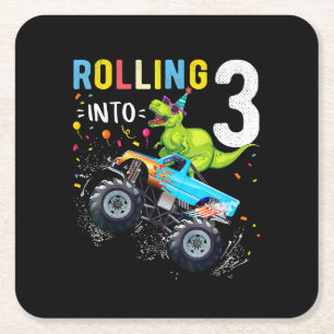 3 Jahre alt Geburtstag Dinosaurier Monster Truck F Rechteckiger Pappuntersetzer