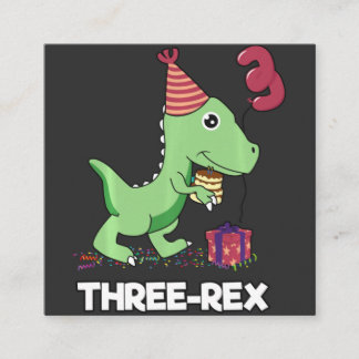 3 Jahre alt Geburtstag Junge Dinosaurier Drei Rex  Quadratische Visitenkarte
