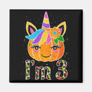 3 Jahre alte Einhorn-Kürbis süße Design Geburtstag Magnet