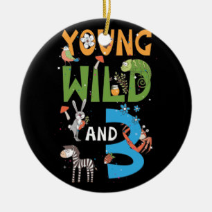 3 Jahre alter Zoo Geburtstag Safari Jungle Tier 2 Keramik Ornament