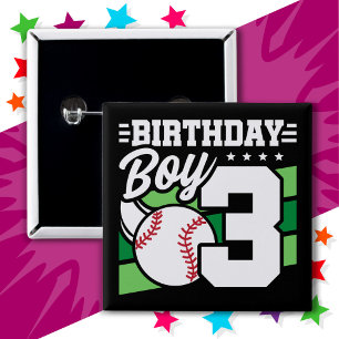 3 Jahre altes Baseball Party Thema 3. Geburtstag J Button