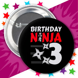 3 Jahre altes Ninja Party Sterne Kinder 3. Geburts Button