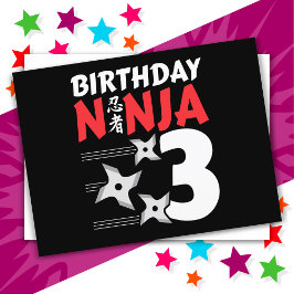3 Jahre altes Ninja Party Sterne Kinder 3. Geburts Postkarte