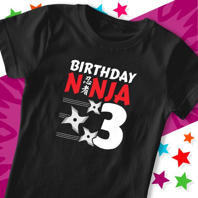 3 Jahre altes Ninja Party Sterne Kinder 3. Geburts T-Shirt (Von Creator hochgeladen)