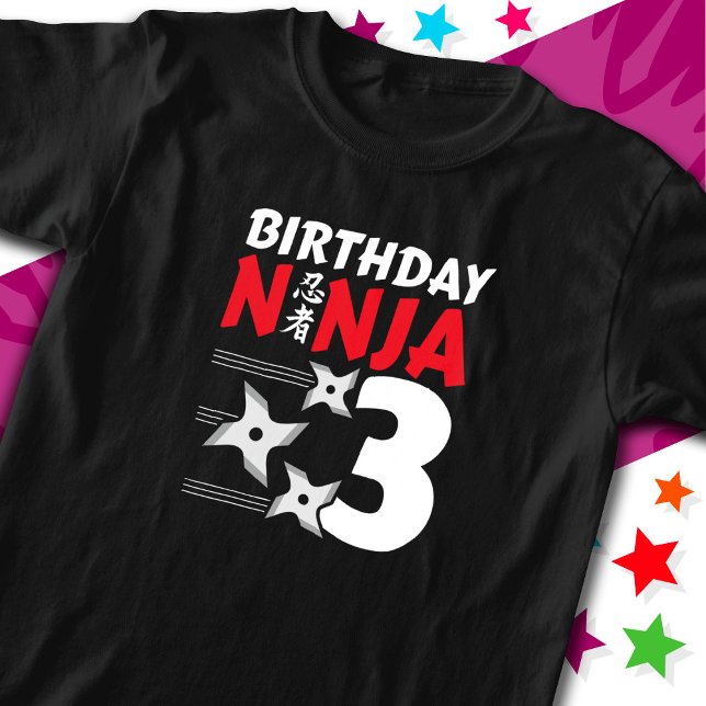 3 Jahre altes Ninja Party Sterne Kinder 3. Geburts T-Shirt (Von Creator hochgeladen)