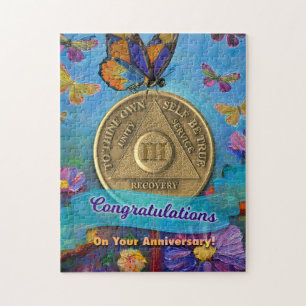 3 Jahre OM Jubiläum Münzschmetterlinge Blume Puzzle