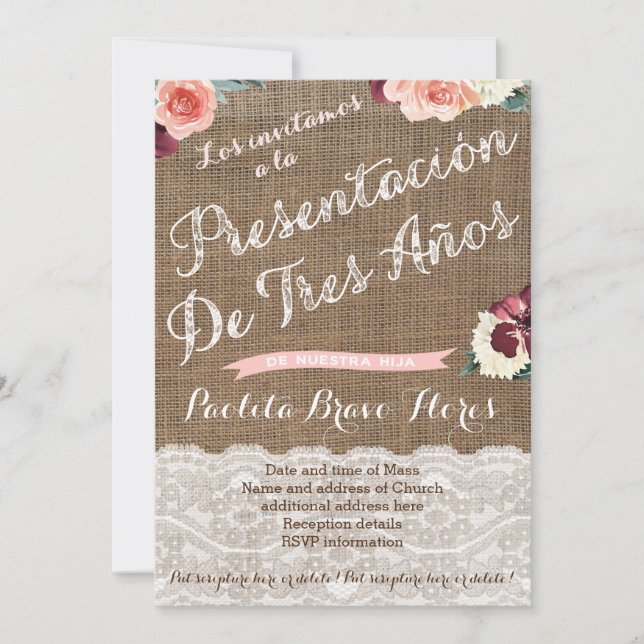 3 Jahre Präsentationsfeier lädt in spanischer Spra Einladung (Vorderseite)