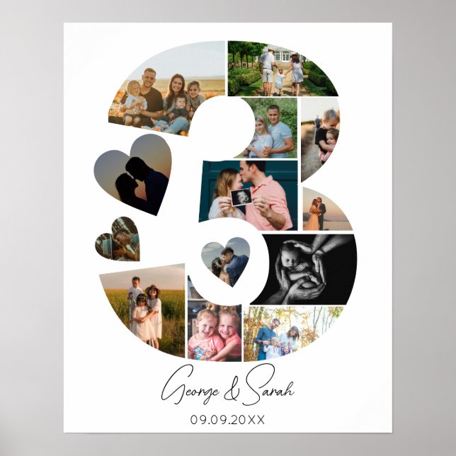 3 Jahre zusammen Foto Collage Hochzeit Jahrestag Poster (Vorne)
