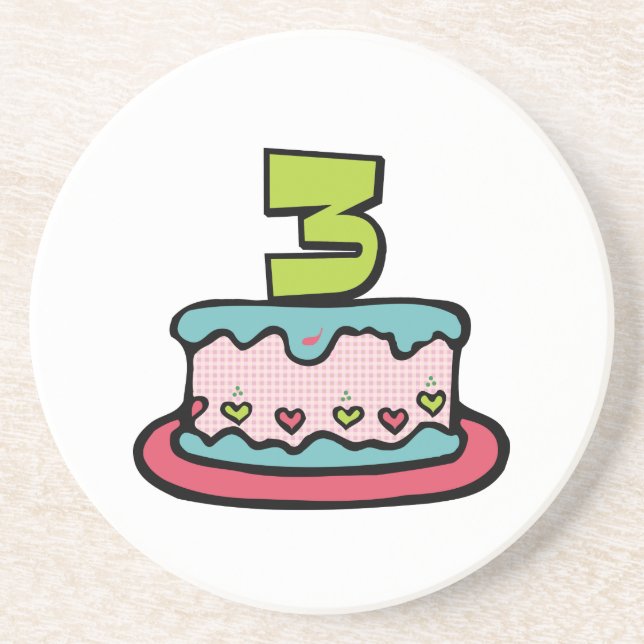 3-jährige Geburtstagstorte Sandstein Untersetzer (Vorne)