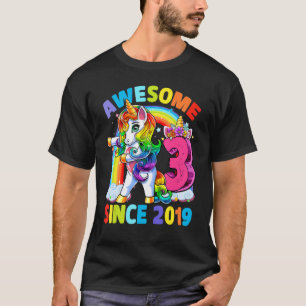 3-jährige Mädchen Teens Flossen Einhorn 3. Geburts T-Shirt