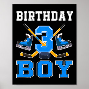 3-jähriger Geburtstagsjunge Eishockey 3. Party Poster